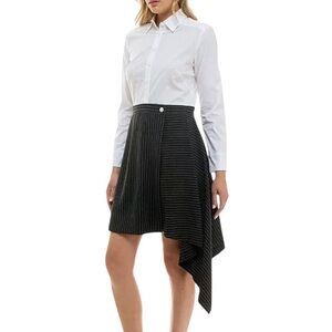 Taylor, Dress Shirt / Pinstriped Asymmetrical Skirt Dress